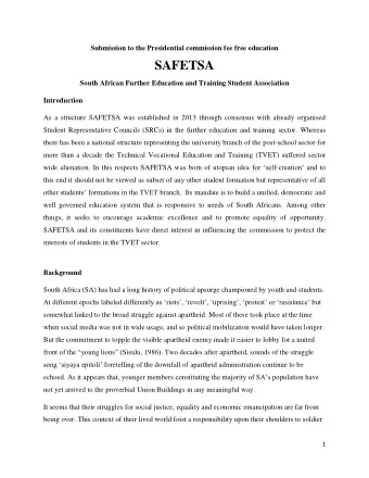 SAFETSA  South African Further Education and Training Student Association  Introduction  As a