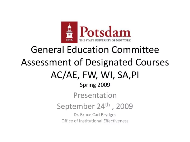 general education committee assessment of designated