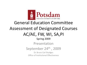 General Education Committee  Assessment of Designated Courses  AC/AE, FW, WI, SA,PI  Spring 2009