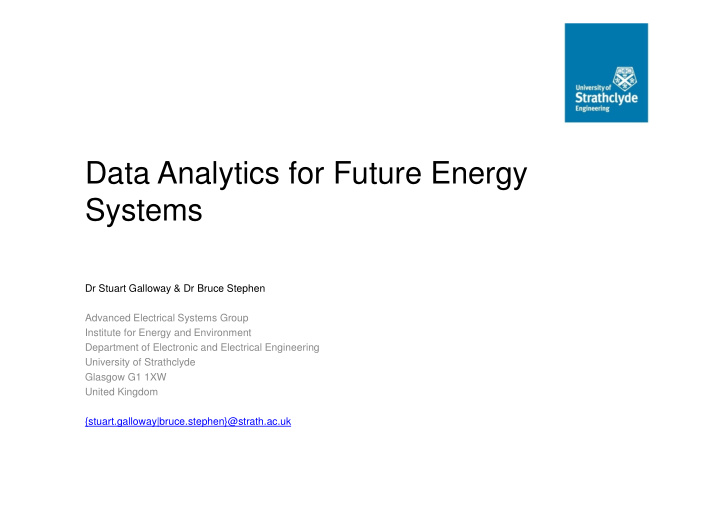 data analytics for future energy systems