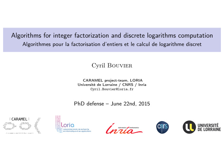 algorithms for integer factorization and discrete