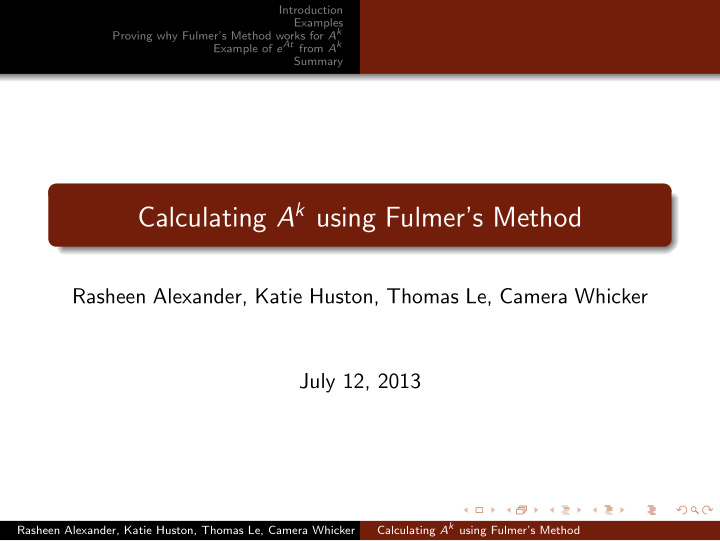 calculating a k using fulmer s method