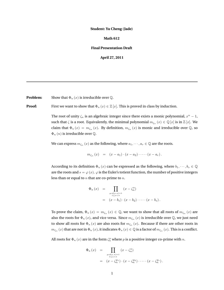 student yu cheng jade math 612 final presentation draft