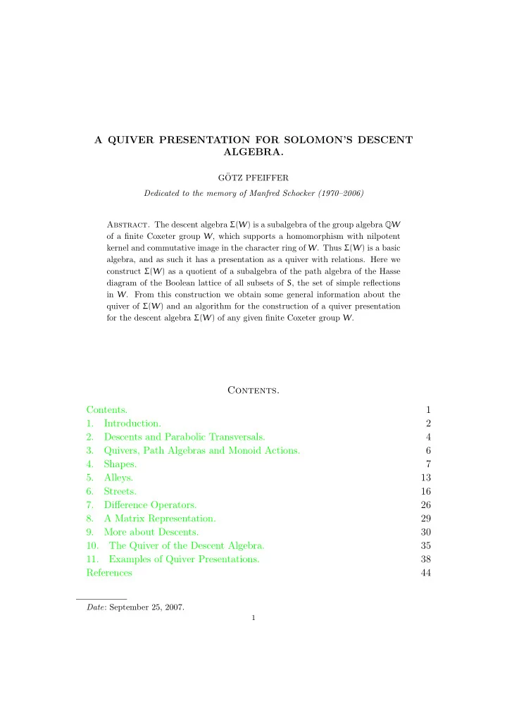 a quiver presentation for solomon s descent algebra