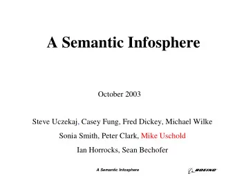 A Semantic Infosphere  October 2003  Steve Uczekaj, Casey Fung, Fred Dickey, Michael Wilke  Sonia