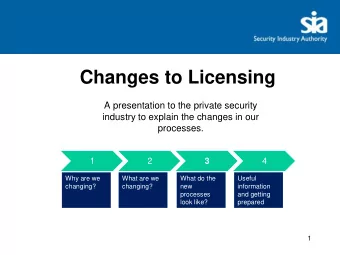 Changes to Licensing  A presentation to the private security  industry to explain the changes in
