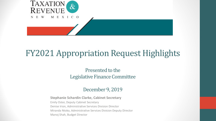 fy2021 appropriation request highlights