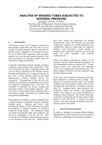 ANALYSIS OF BRAIDED TUBES SUBJECTED TO  INTERNAL PRESSURE R.J. Paul 1 *, A Scott 2 , P. Potluri 1 1