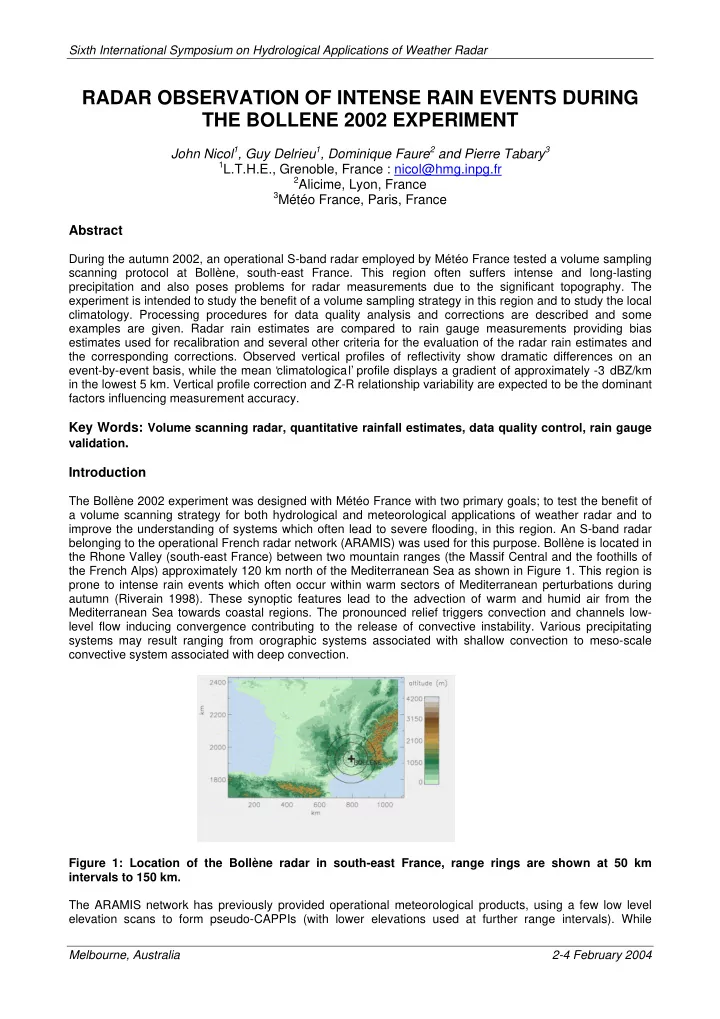 radar observation of intense rain events during the