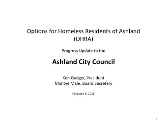 Ashland City Council  Ken Gudger, President  Montye Male, Board Secretary  February 6, 2018  1