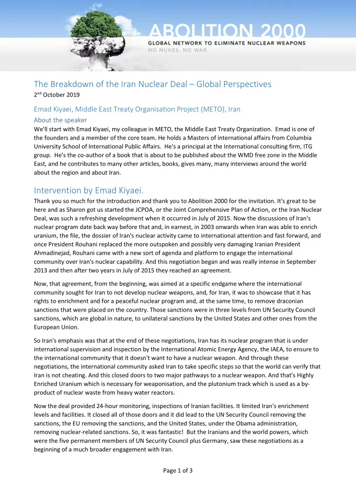 the breakdown of the iran nuclear deal global perspectives