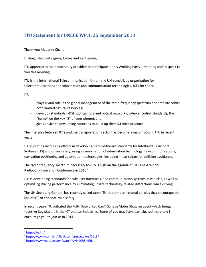 itu statement for unece wp 1 25 september 2013