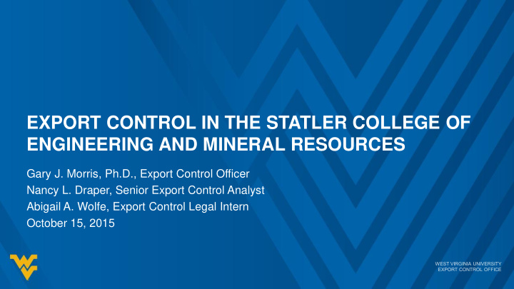 export control in the statler college of