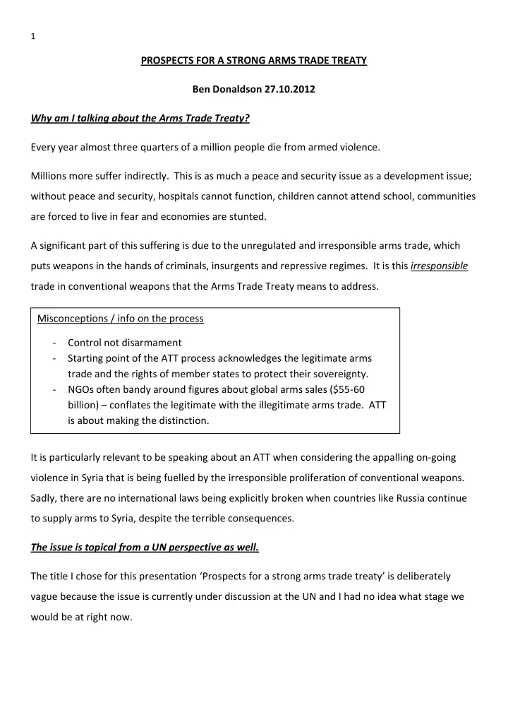 prospects for a strong arms trade treaty ben donaldson 27
