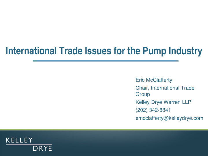 international trade issues for the pump industry