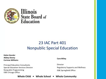 23 IAC Part 401  Nonpublic Special Education  Helen Kossler  Abbey Storey  Cara Wiley  Corinne