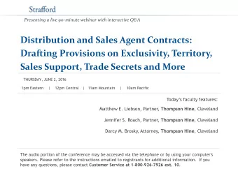 Distribution and Sales Agent Contracts:  Drafting Provisions on Exclusivity, Territory, Sales