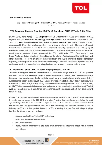 Experience Intelligent + Internet at TCL Spring Product Presentation *   *  * TCL Releases