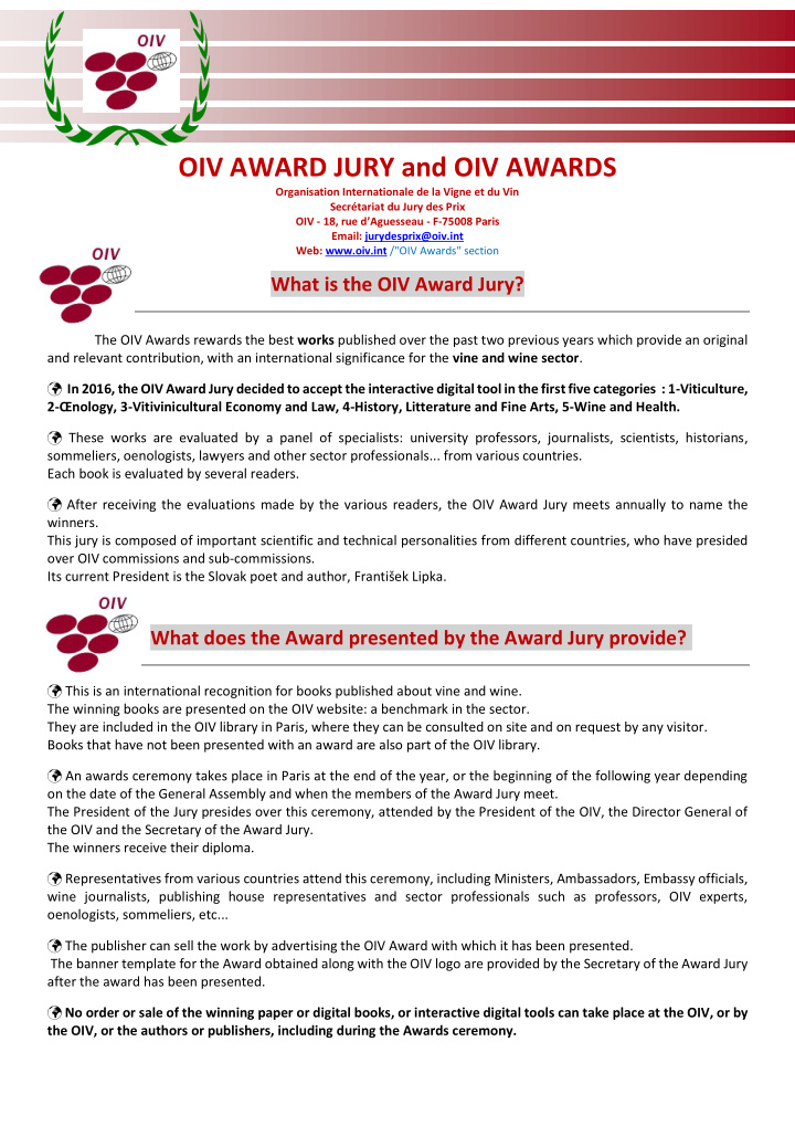 oiv award jury and oiv awards organisation internationale