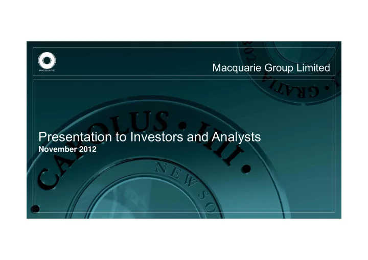 presentation to investors and analysts
