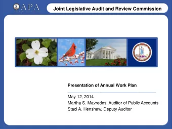 Joint Legislative Audit and Review Commission  Presentation of Annual Work Plan