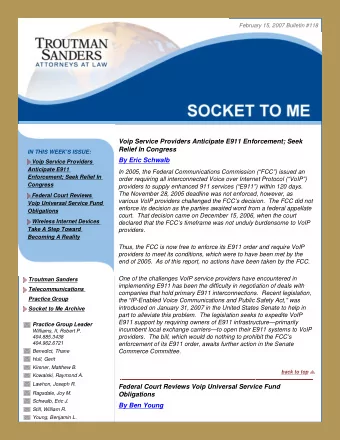 February 15, 2007 Bulletin #118  Voip Service Providers Anticipate E911 Enforcement; Seek  Relief