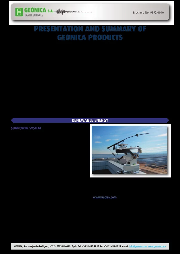 presentation and summary of geonica products