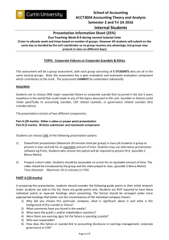 Semester 2 and Tri 2A 2016  Internal Students  Presentation Information Sheet (25%)  Due Teaching