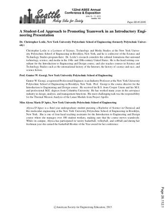 A Student-Led Approach to Promoting Teamwork in an Introductory Engi-  neering Presentation  Dr.