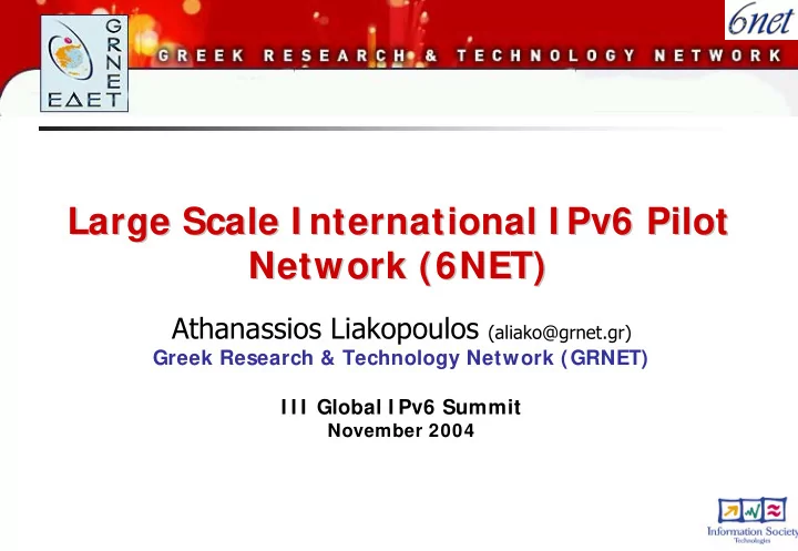 large scale i nternational i pv6 pilot large scale i