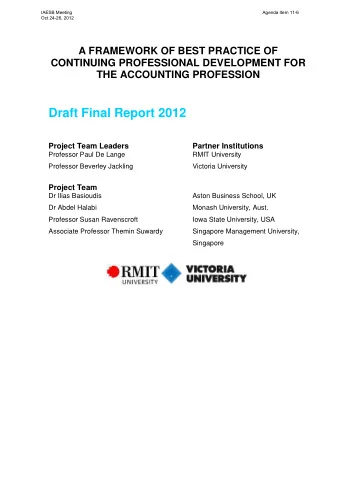Draft Final Report 2012  Project Team Leaders  Partner Institutions  Professor Paul De Lange  RMIT