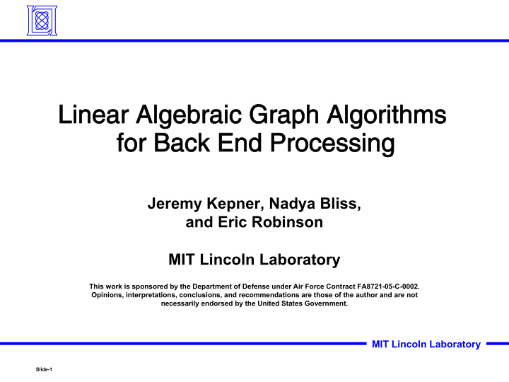 linear algebraic graph algorithms linear algebraic graph