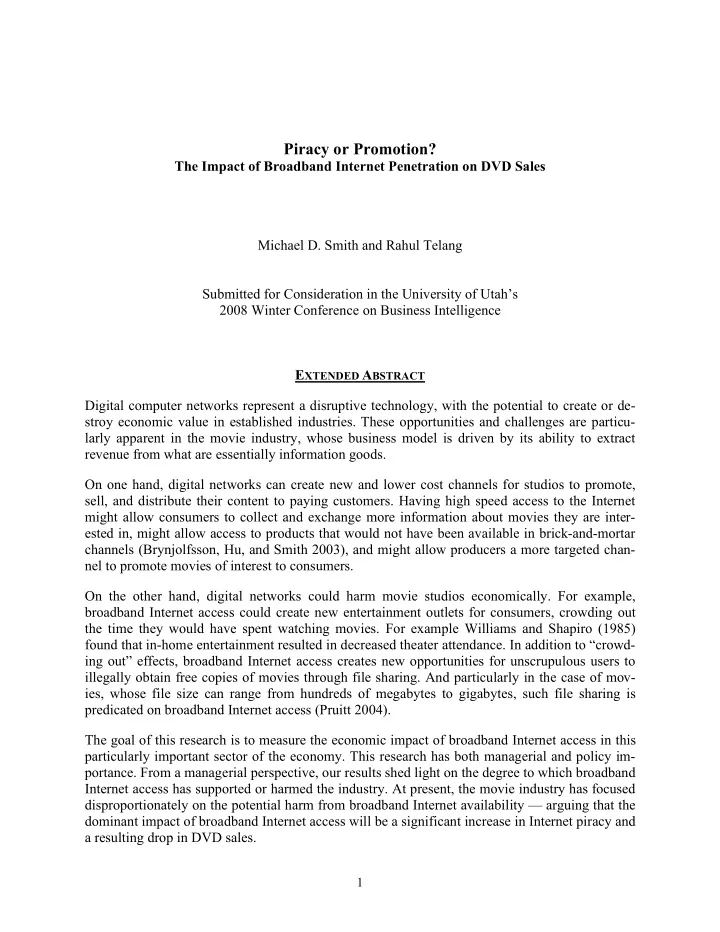 piracy or promotion the impact of broadband internet