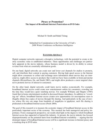 Piracy or Promotion? The Impact of Broadband Internet Penetration on DVD Sales  Michael D. Smith
