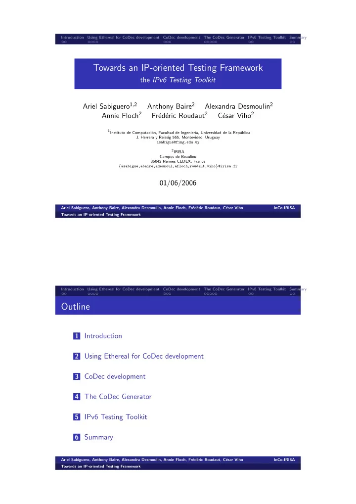 towards an ip oriented testing framework
