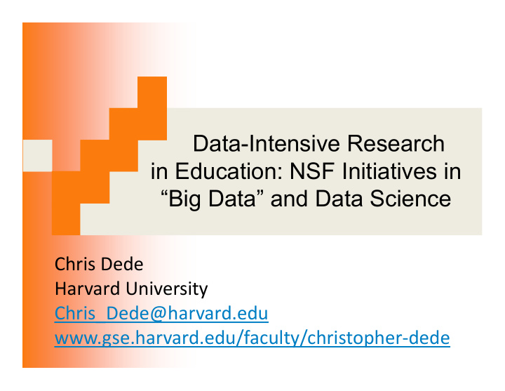 data intensive research in education nsf initiatives in