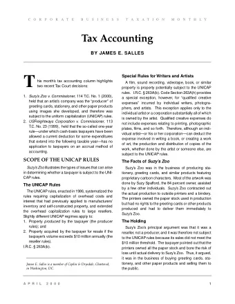 T  his months tax accounting column highlights  A film, sound recording, videotape, book, or