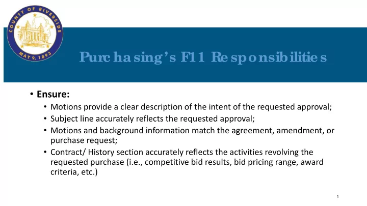 pur c hasing s f 11 re sponsibilitie s