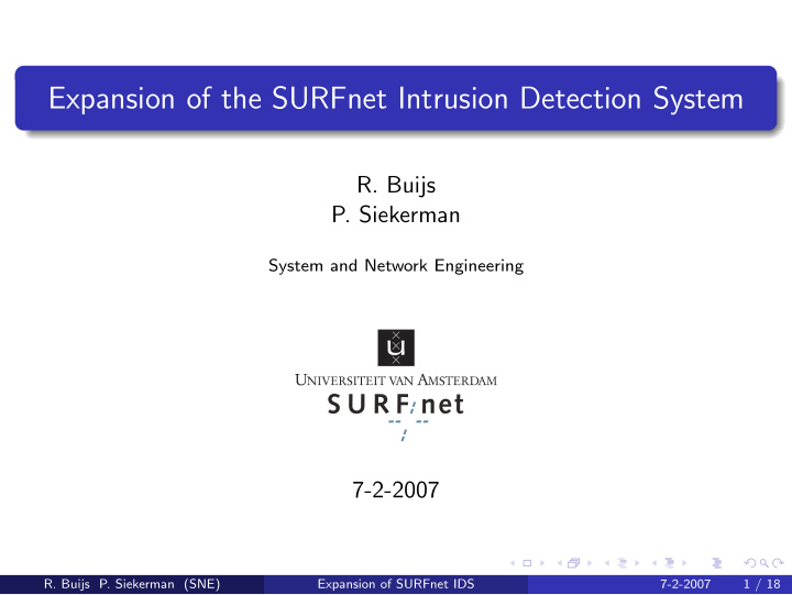 expansion of the surfnet intrusion detection system
