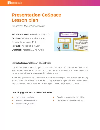 Presentation CoSpace  Lesson plan  Created by the CoSpaces team Education level:  From