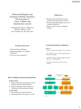 Differential Diagnosis and  Objectives  Treatment of Balance Disorders:  Describe normal
