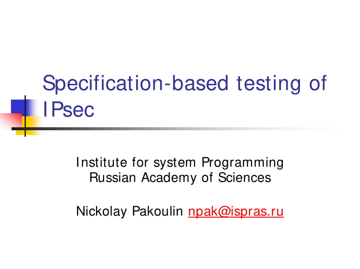 specification based testing of ipsec