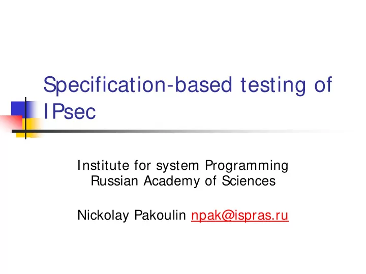 specification based testing of ipsec