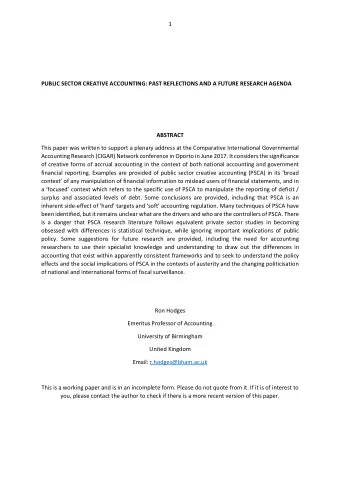 1  PUBLIC SECTOR CREATIVE ACCOUNTING: PAST REFLECTIONS AND A FUTURE RESEARCH AGENDA ABSTRACT  This