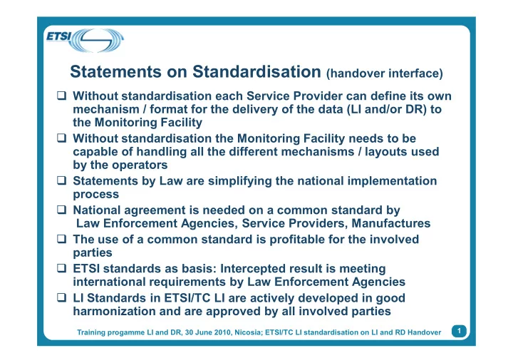 training programme lawful interception data retention