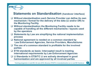 TRAINING PROGRAMME  Lawful Interception &amp; Data Retention  ETSI/TC LI  Lawful Interception