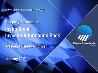 Institutional  Investor Information Pack  Meeting a Sapphire Future  January 2017  Corporate