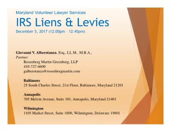 December 5, 2017 (12:00pm  12:45pm) Giovanni V. Alberotanza , Esq., LL.M., M.B.A.,  Partner