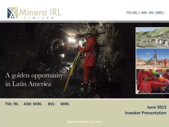 June 2015  Investor Presentation  Forward Looking Statements  This presentation is for