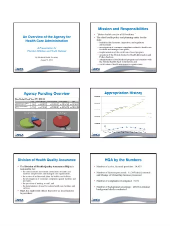 Mission and Responsibilities  Better health care for all Floridians .  An Overview of the